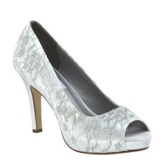 Winter White Satin/Lace Peeptoe Womens Bridal Pumps - Shoes from Dyeables by Dyeables