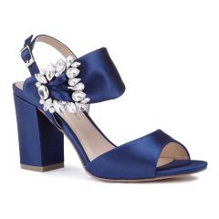 Manhattan Navy Satin Open Toe Womens Evening / Prom Sandals - Shoes by Paradox London